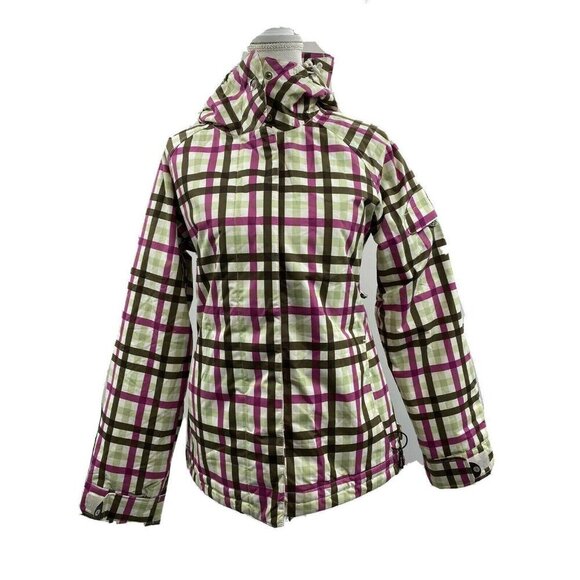 ROXY Plaid Ski Snow Snowboarding Hooded Jacket Coat XS Zip Pockets Insulated - Picture 10 of 12